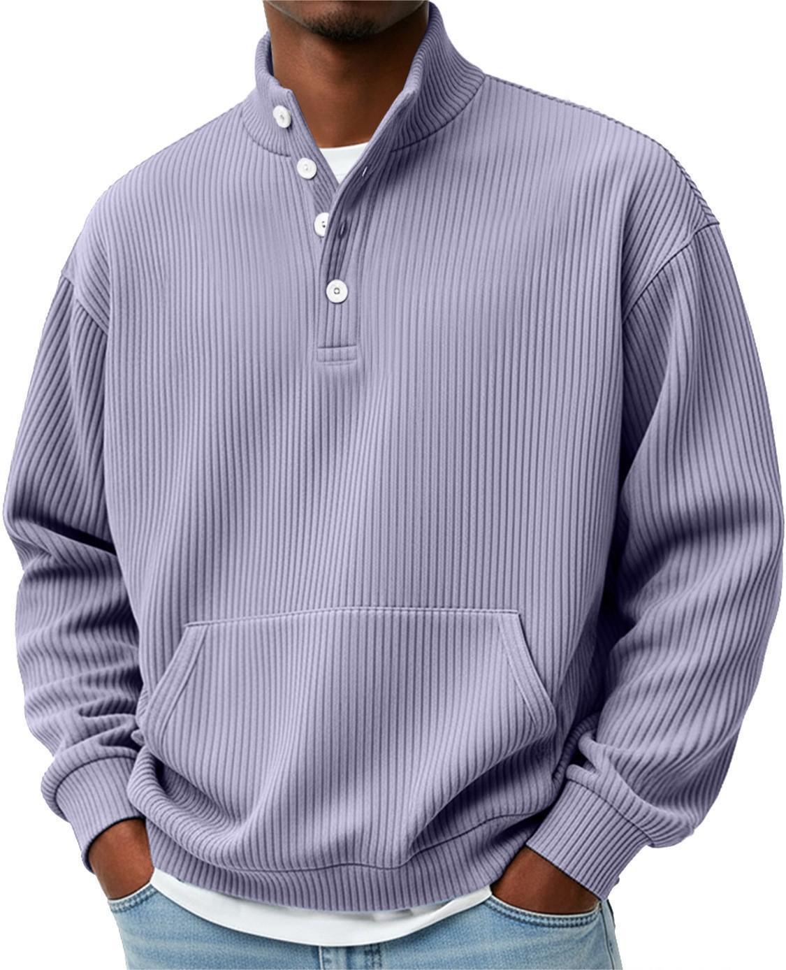 Mens Solid-Color Turtleneck Casual Long-Sleeve Polo Sweatshirt
