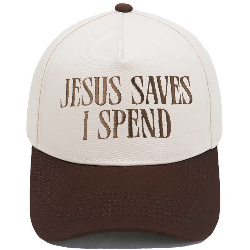 JESUS SAVES I SPEND Embroidered Trucker Hat Color-Block Baseball Cap