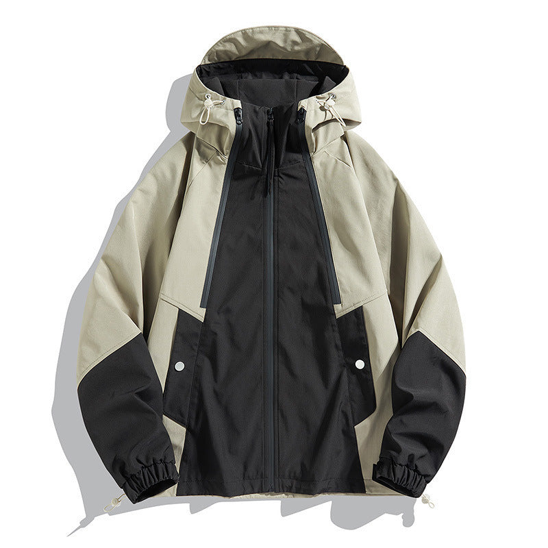 Mens SpringAutumn Outdoor Windproof And Waterproof Loose Casual Color-Block Bomber Jacket For Couples