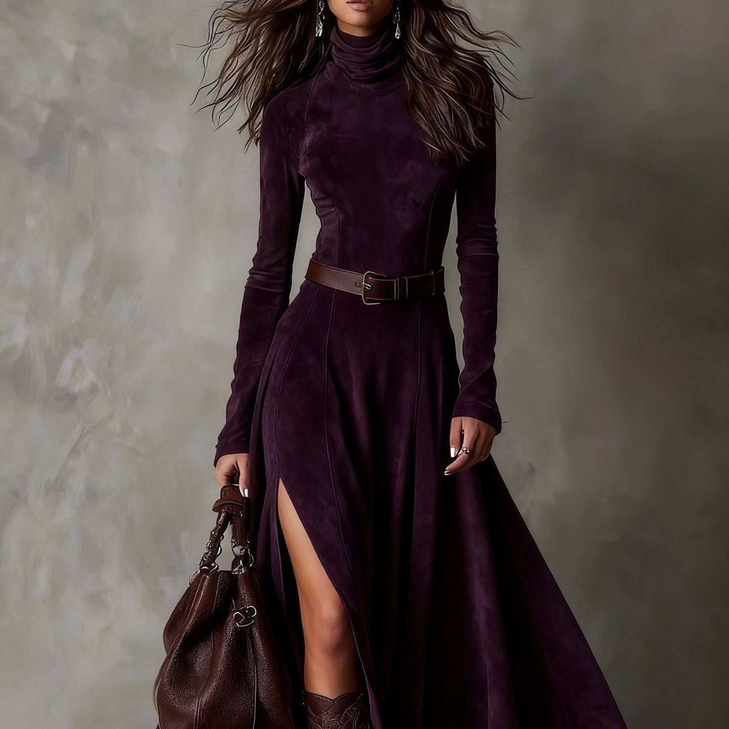 Long Stylish Dress With A BeltEuropean And American Fashion