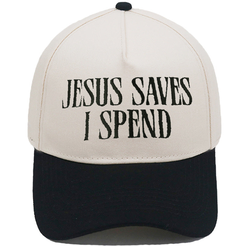 JESUS SAVES I SPEND Embroidered Trucker Hat Color-Block Baseball Cap