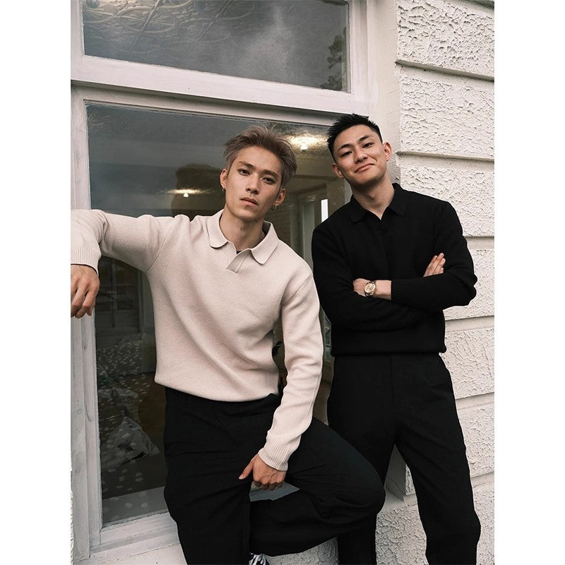 Old Money Style Knitted Sweater Men's Autumn Long Sleeve Outfit