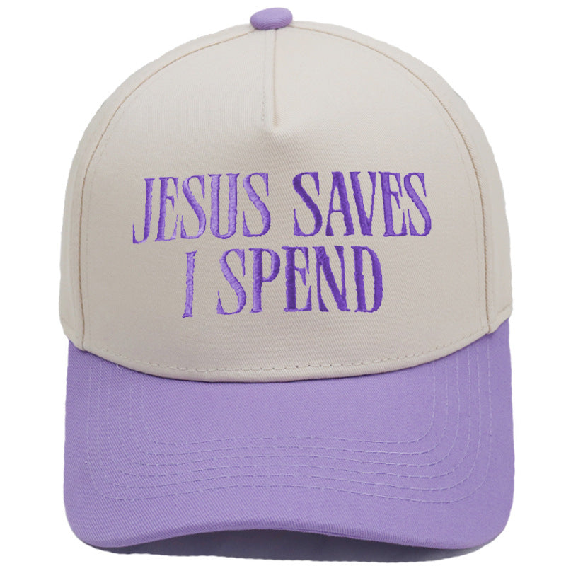 JESUS SAVES I SPEND Embroidered Trucker Hat Color-Block Baseball Cap