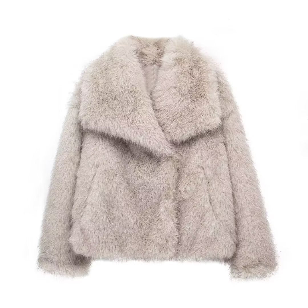 Womens Faux Fur Coat Square Collar Long Sleeve Winter Jacket