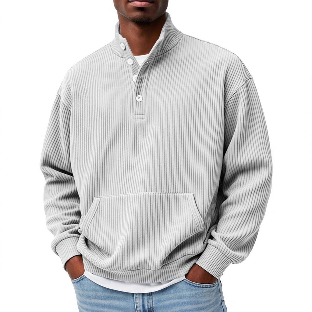Mens Solid-Color Turtleneck Casual Long-Sleeve Polo Sweatshirt