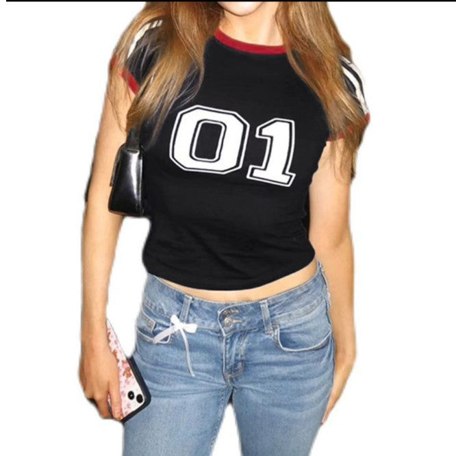 Tops Short Round Neck Street Fashion