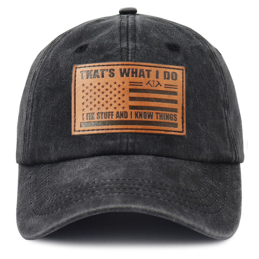 I FIX Black Hat For Men Women, Adjustable Embroidered Wash Cotton Baseball Cap