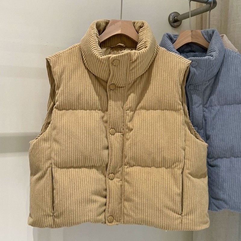 Womens Stylish Short Vest With A Stand-up Collar