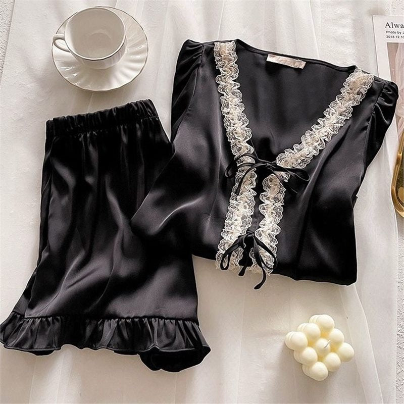 Women's Ice Silk Pajama Set Short Sleeve Shorts