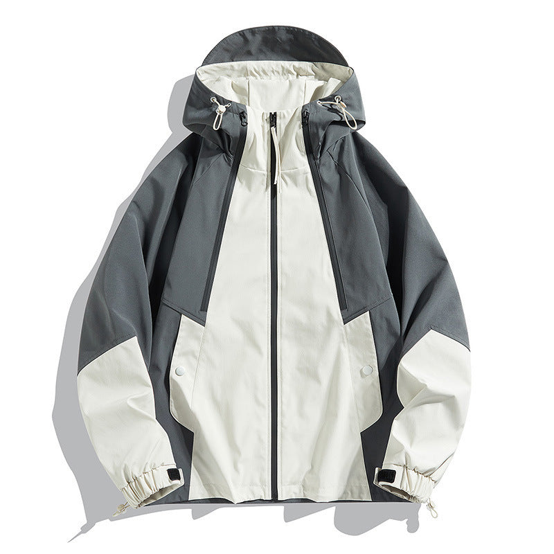 Mens SpringAutumn Outdoor Windproof And Waterproof Loose Casual Color-Block Bomber Jacket For Couples