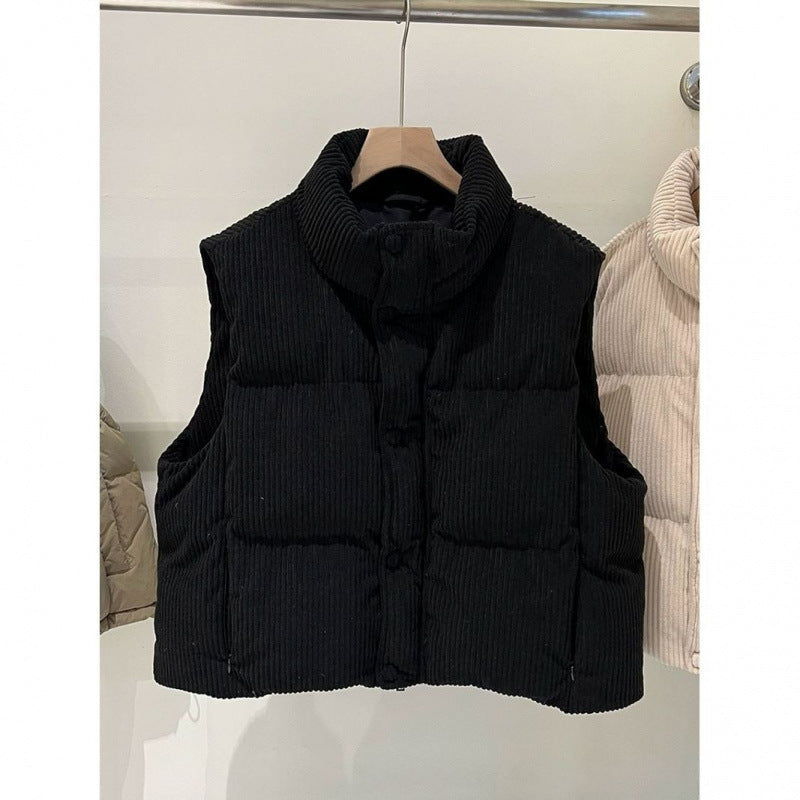 Womens Stylish Short Vest With A Stand-up Collar