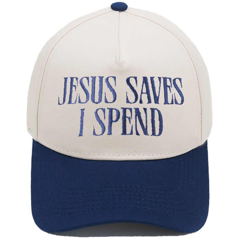 JESUS SAVES I SPEND Embroidered Trucker Hat Color-Block Baseball Cap