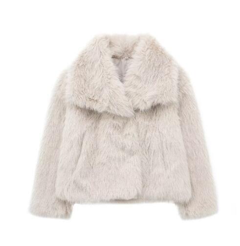 Womens Faux Fur Coat Square Collar Long Sleeve Winter Jacket