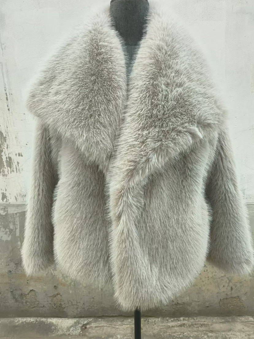 Womens Faux Fur Coat Square Collar Long Sleeve Winter Jacket