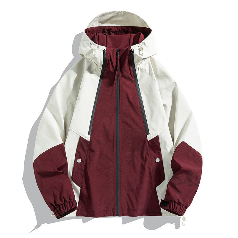 Mens SpringAutumn Outdoor Windproof And Waterproof Loose Casual Color-Block Bomber Jacket For Couples