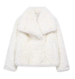 Womens Faux Fur Coat Square Collar Long Sleeve Winter Jacket