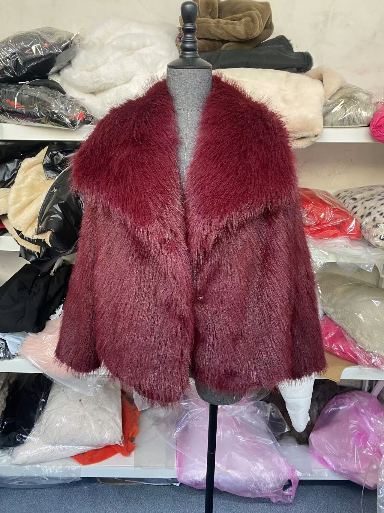 Womens Faux Fur Coat Square Collar Long Sleeve Winter Jacket