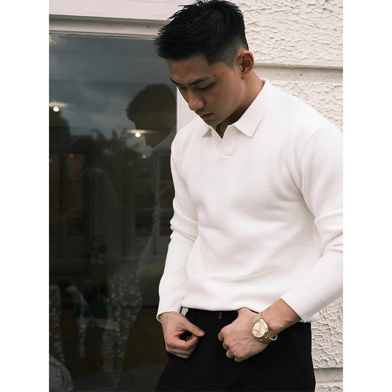 Old Money Style Knitted Sweater Men's Autumn Long Sleeve Outfit