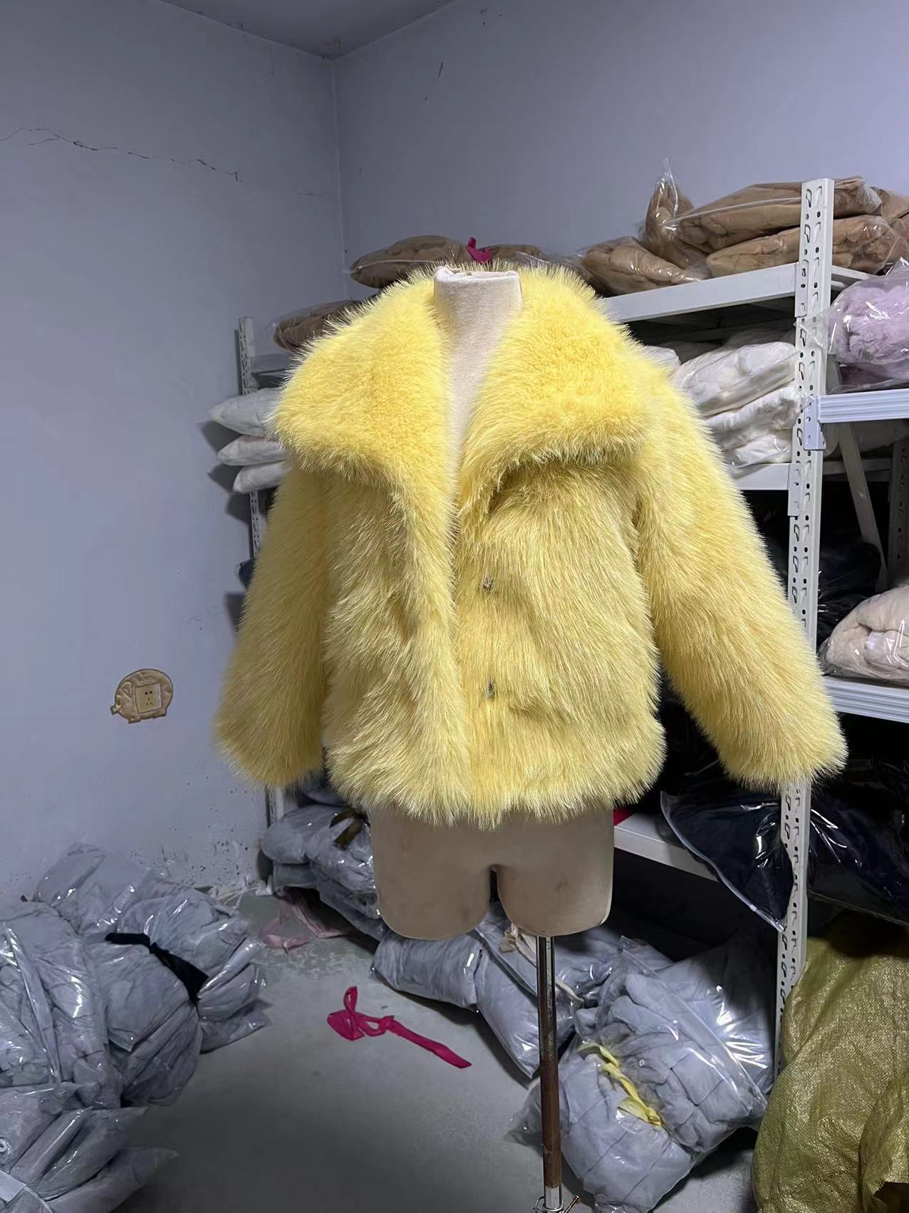 Womens Faux Fur Coat Square Collar Long Sleeve Winter Jacket