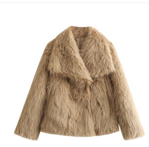Womens Faux Fur Coat Square Collar Long Sleeve Winter Jacket